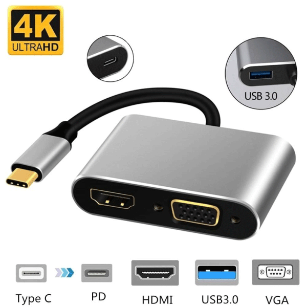 USB-C to HDTV Adapter - 4-in-1 VGA+USB+PD BYL-2001 - Joche