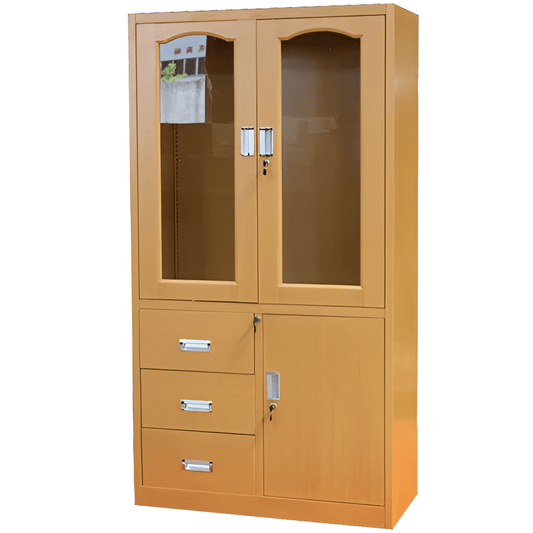 Half Glass Brown Cupboard with Drawers - Joche