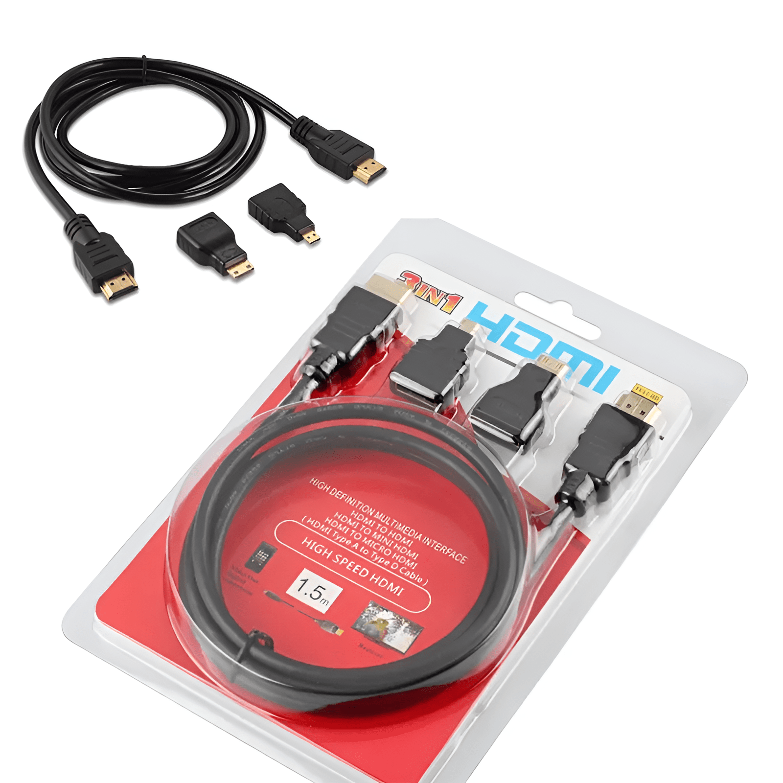 HDMI to HDMI 3-in-1 Cable with Mini and Micro HDMI Converters - Joche