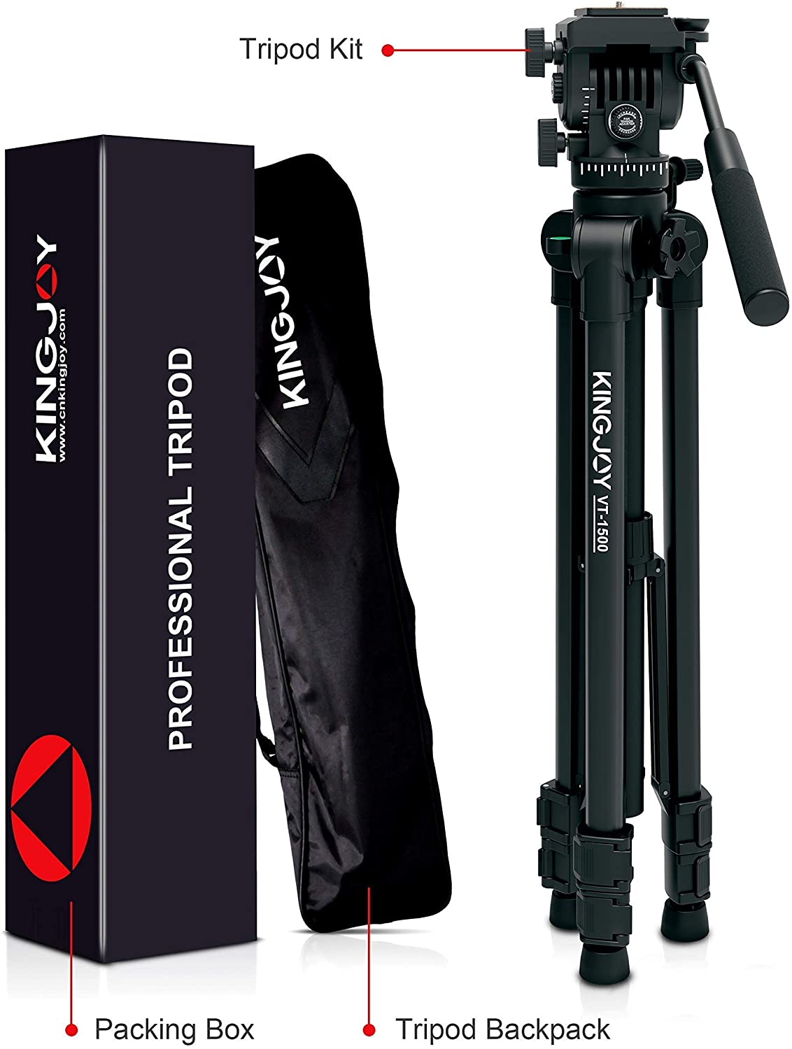 KingJoy VT-1500 Professional Video Tripod with Fluid Head - Joche