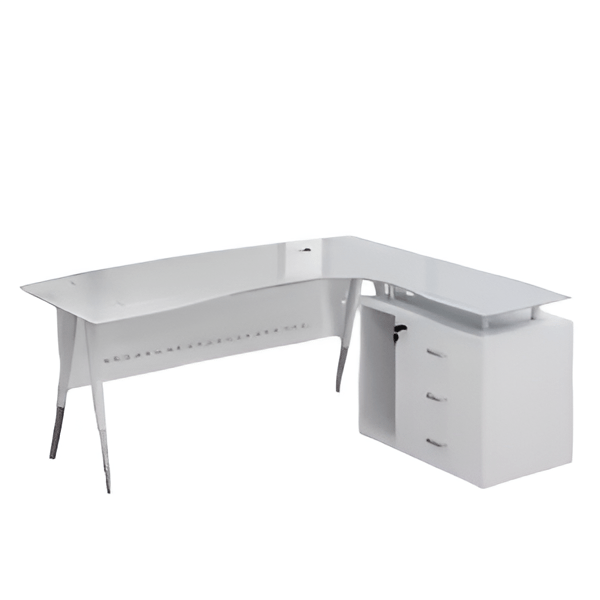 L-Shaped 1.6m White or Black Glass Table - Joche